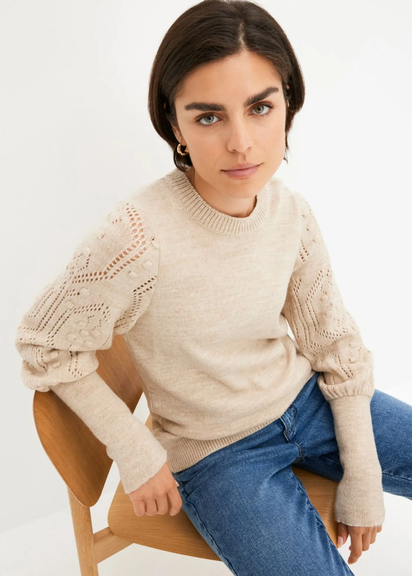 Mujer bonprix bonprix Jersey con patrón de ajour