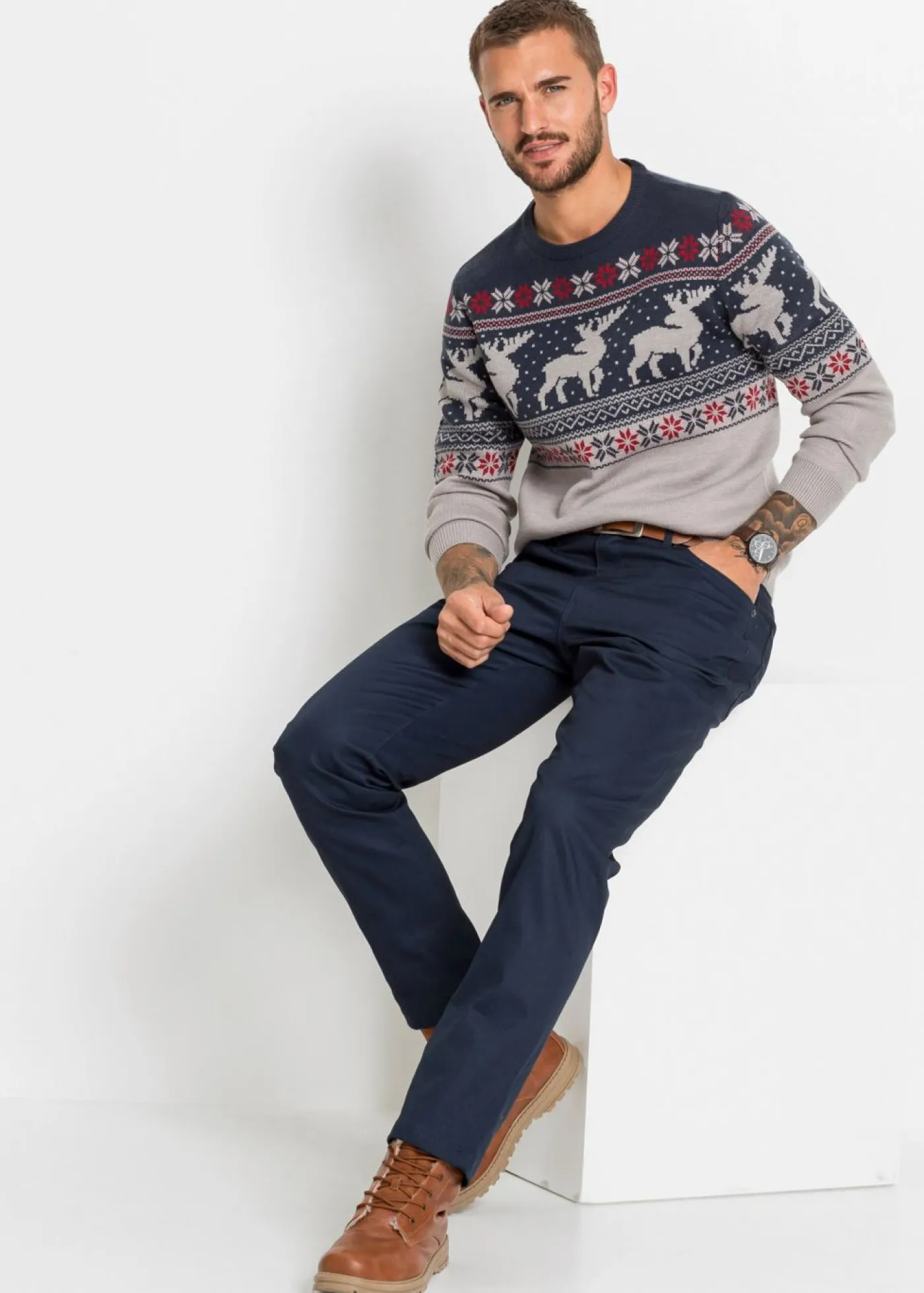 bonprix bonprix Jerséis Y Cárdigans>Jersey con patrón nórdico Gris claro jaspeado