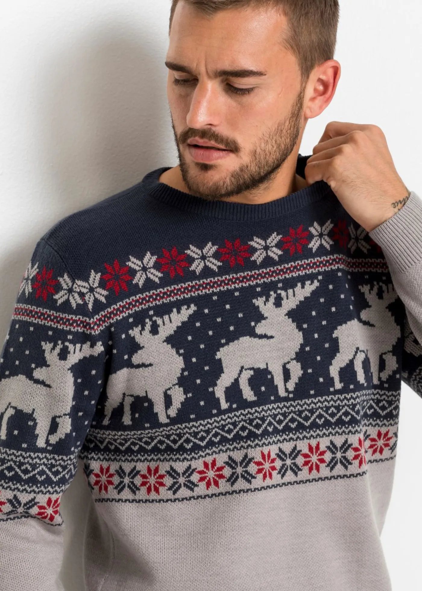 bonprix bonprix Jerséis Y Cárdigans>Jersey con patrón nórdico Gris claro jaspeado