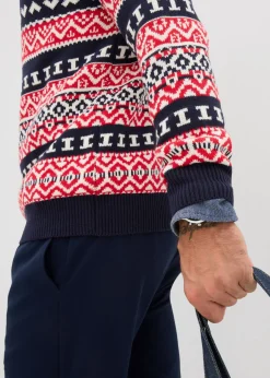 Hombre bonprix bonprix Jersey con patrón nórdico en suave mezcla de algodón