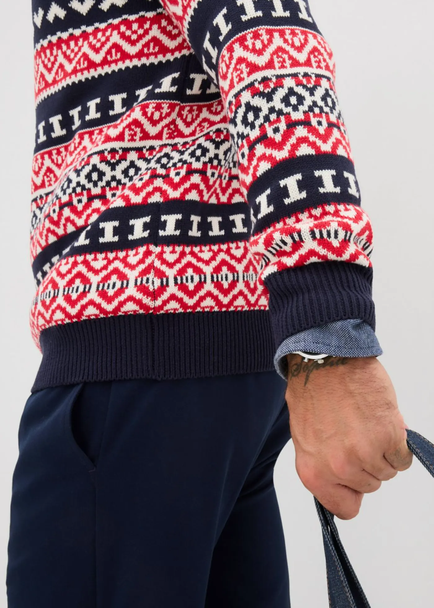 Hombre bonprix bonprix Jersey con patrón nórdico en suave mezcla de algodón