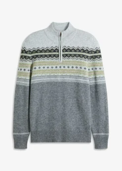 bonprix bonprix Jerséis Y Cárdigans>Jersey con patrón nórdico y cuello alto gris claro jaspeado con patrón nórdico
