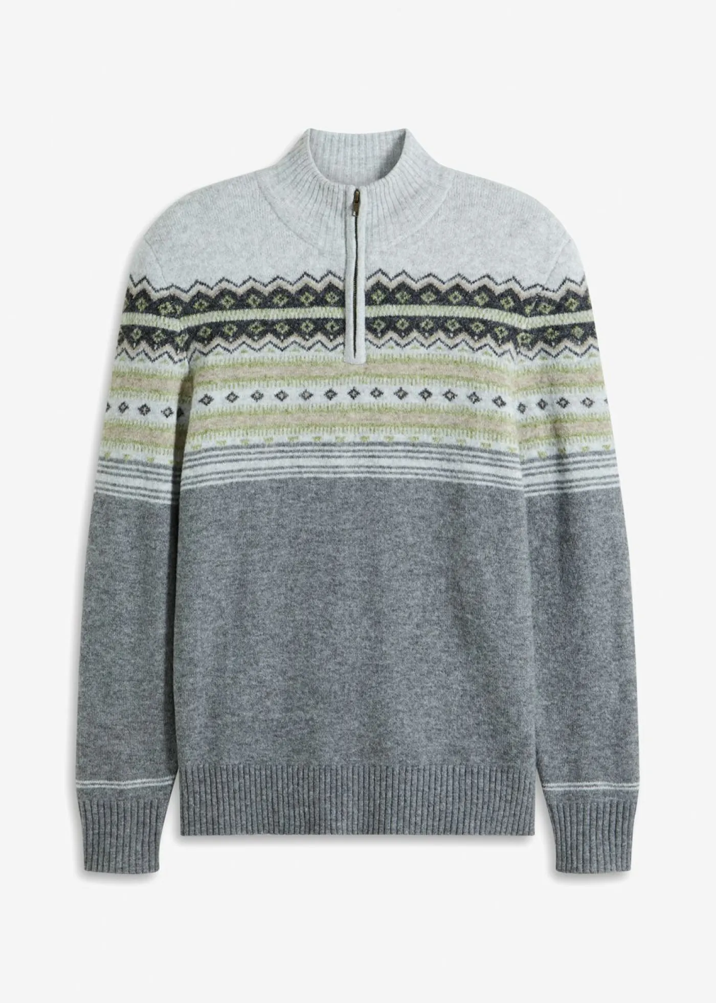 bonprix bonprix Jerséis Y Cárdigans>Jersey con patrón nórdico y cuello alto gris claro jaspeado con patrón nórdico