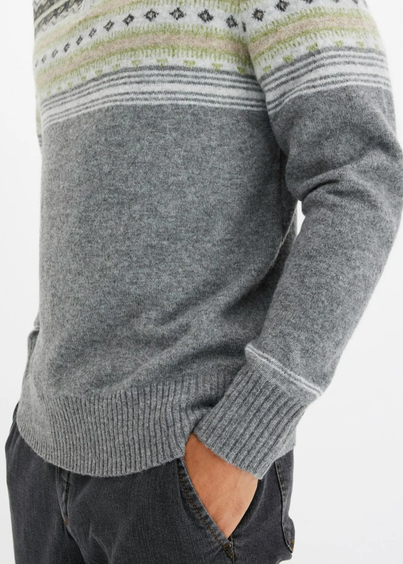 bonprix bonprix Jerséis Y Cárdigans>Jersey con patrón nórdico y cuello alto gris claro jaspeado con patrón nórdico