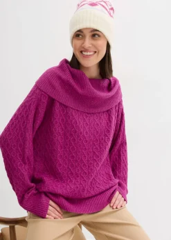 bonprix bonprix Jerséis|Ropa De Punto>Jersey con patrón trenzado Fucsia oscuro