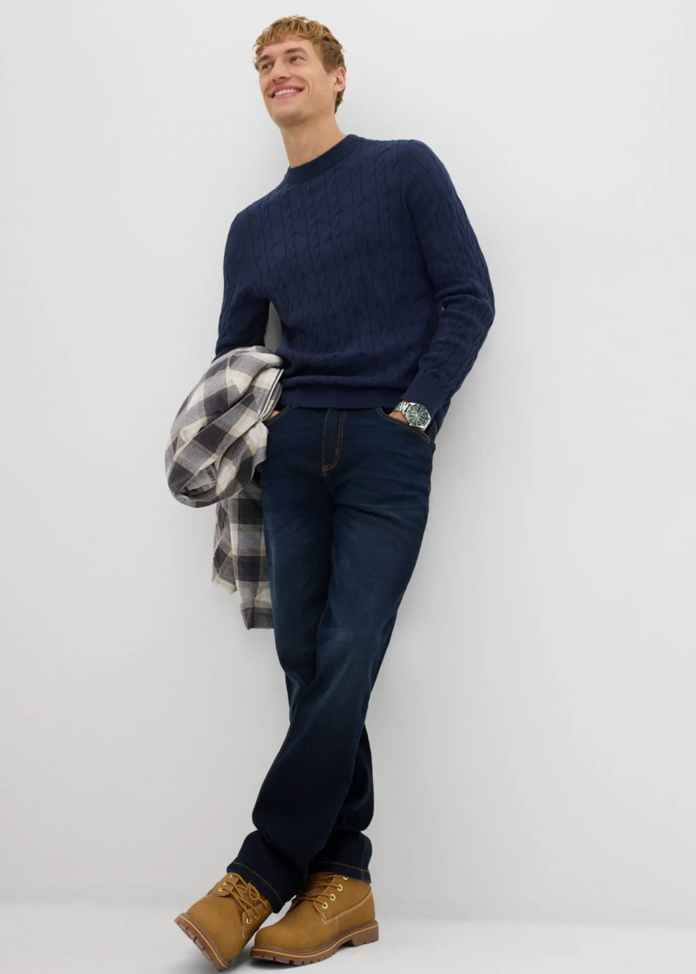 bonprix bonprix Jerséis Y Cárdigans>Jersey con patrón trenzado de algodón reciclable Azul marino