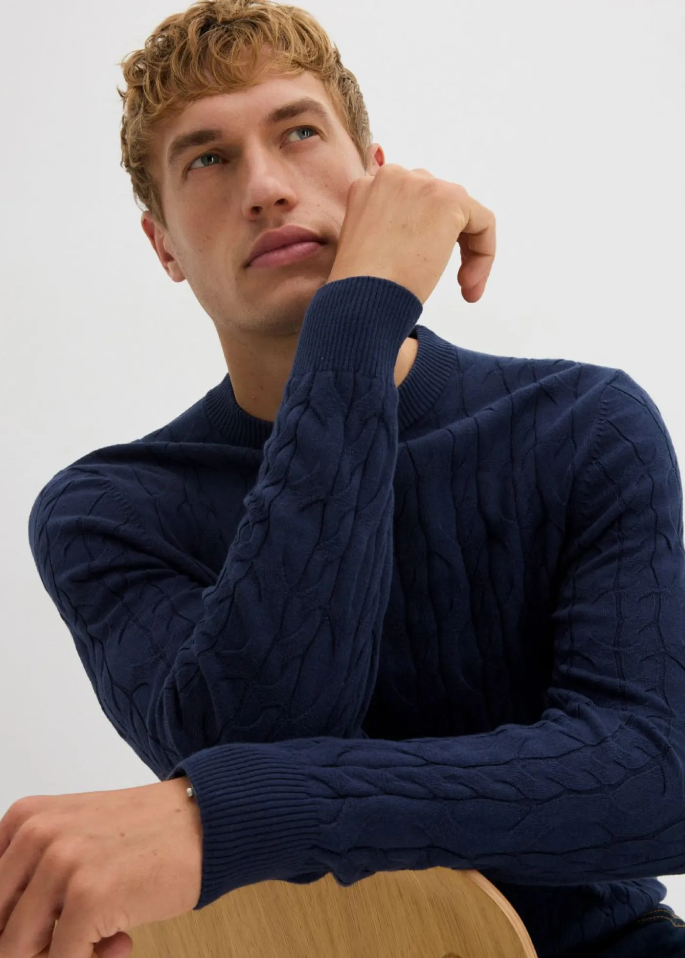 bonprix bonprix Jerséis Y Cárdigans>Jersey con patrón trenzado de algodón reciclable Azul marino