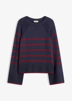 bonprix bonprix Jerséis|Ropa De Punto>Jersey con rayas en contraste Azul marino/rojo rubí de rayas