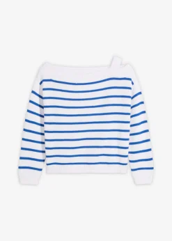 bonprix bonprix Jerséis>Jersey con un hombro al descubierto blanco-azul rayas horizontales