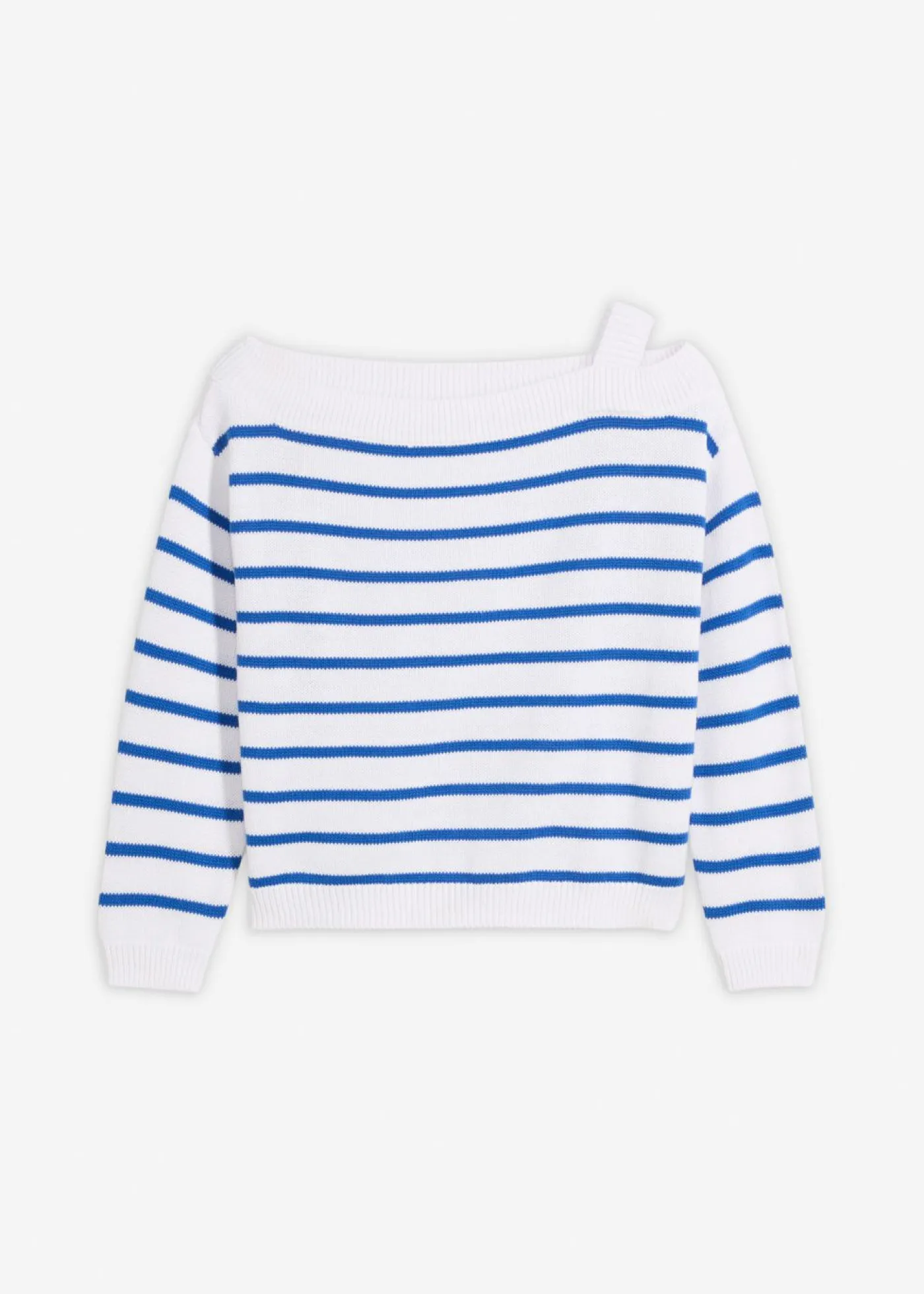 bonprix bonprix Jerséis>Jersey con un hombro al descubierto blanco-azul rayas horizontales