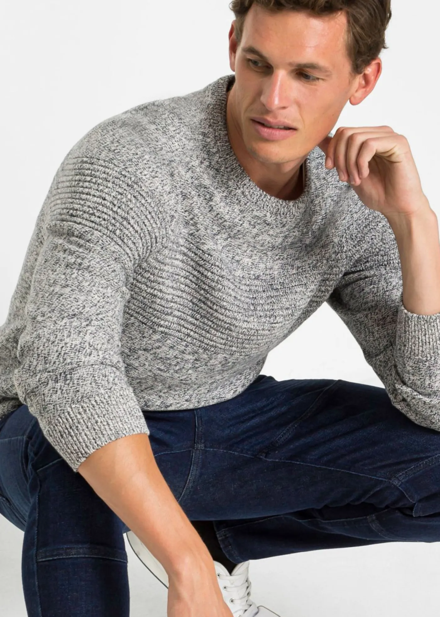 bonprix bonprix Jerséis Y Cárdigans>Jersey de algodón puro Gris jaspeado