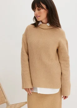 Mujer bonprix bonprix Jersey de algodón puro con cuello vuelto