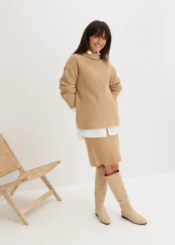 Mujer bonprix bonprix Jersey de algodón puro con cuello vuelto