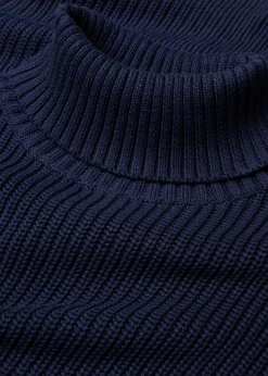 bonprix bonprix Jerséis|Ropa De Punto>Jersey de algodón puro con cuello vuelto Azul marino