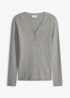 bonprix bonprix Jerséis|Ropa De Punto>Jersey de canalé con viscosa Gris jaspeado