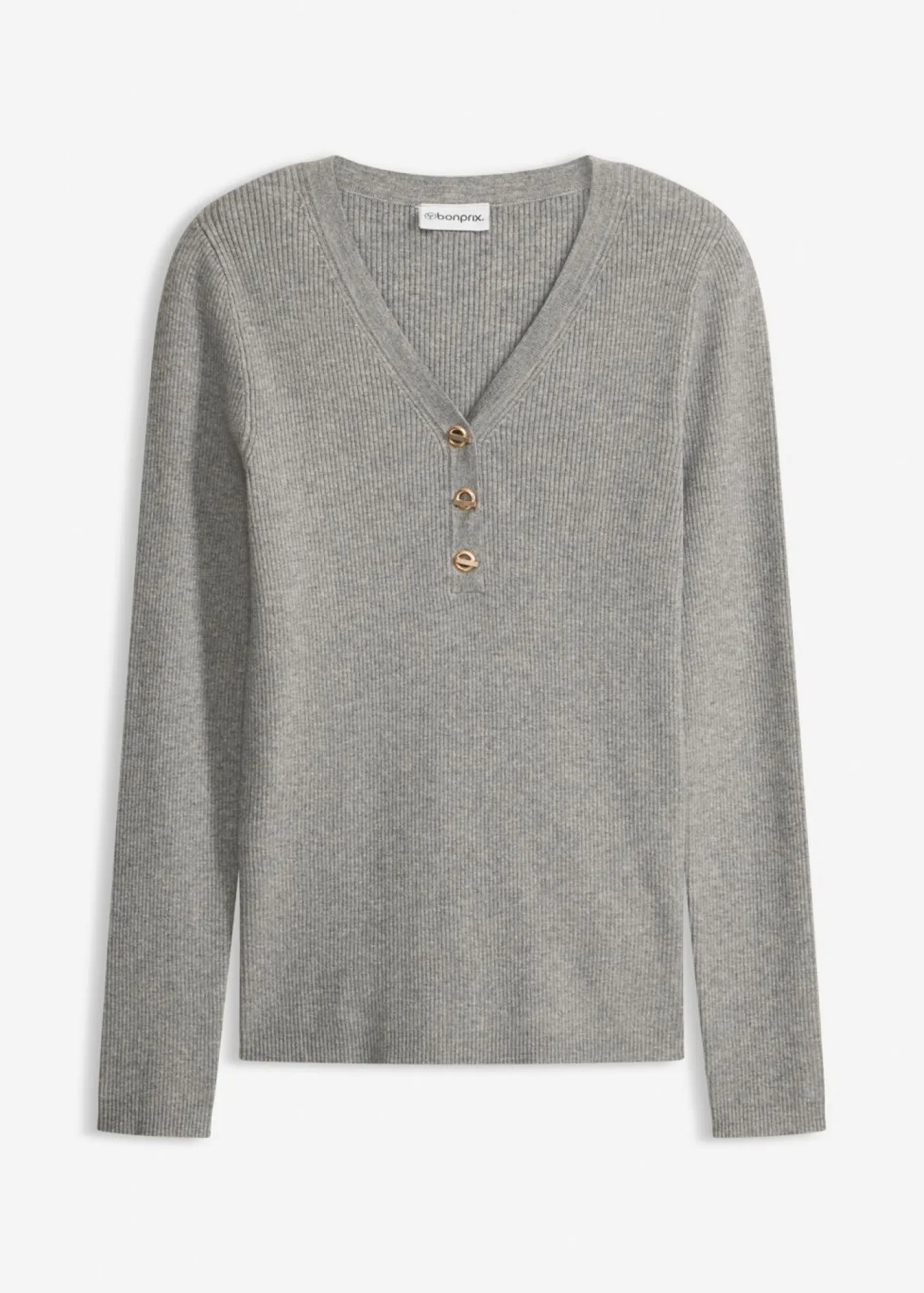 bonprix bonprix Jerséis|Ropa De Punto>Jersey de canalé con viscosa Gris jaspeado