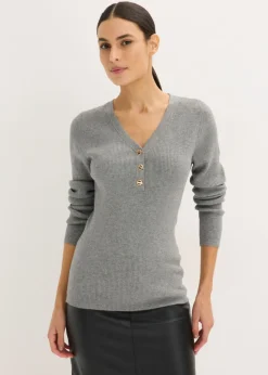 bonprix bonprix Jerséis|Ropa De Punto>Jersey de canalé con viscosa Gris jaspeado