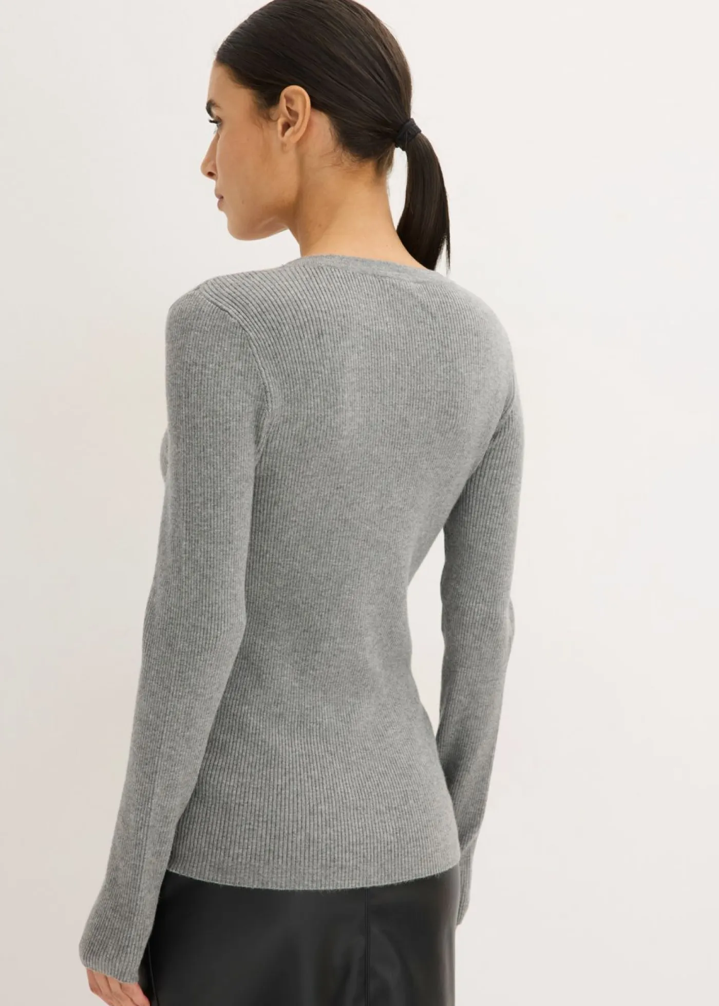 bonprix bonprix Jerséis|Ropa De Punto>Jersey de canalé con viscosa Gris jaspeado