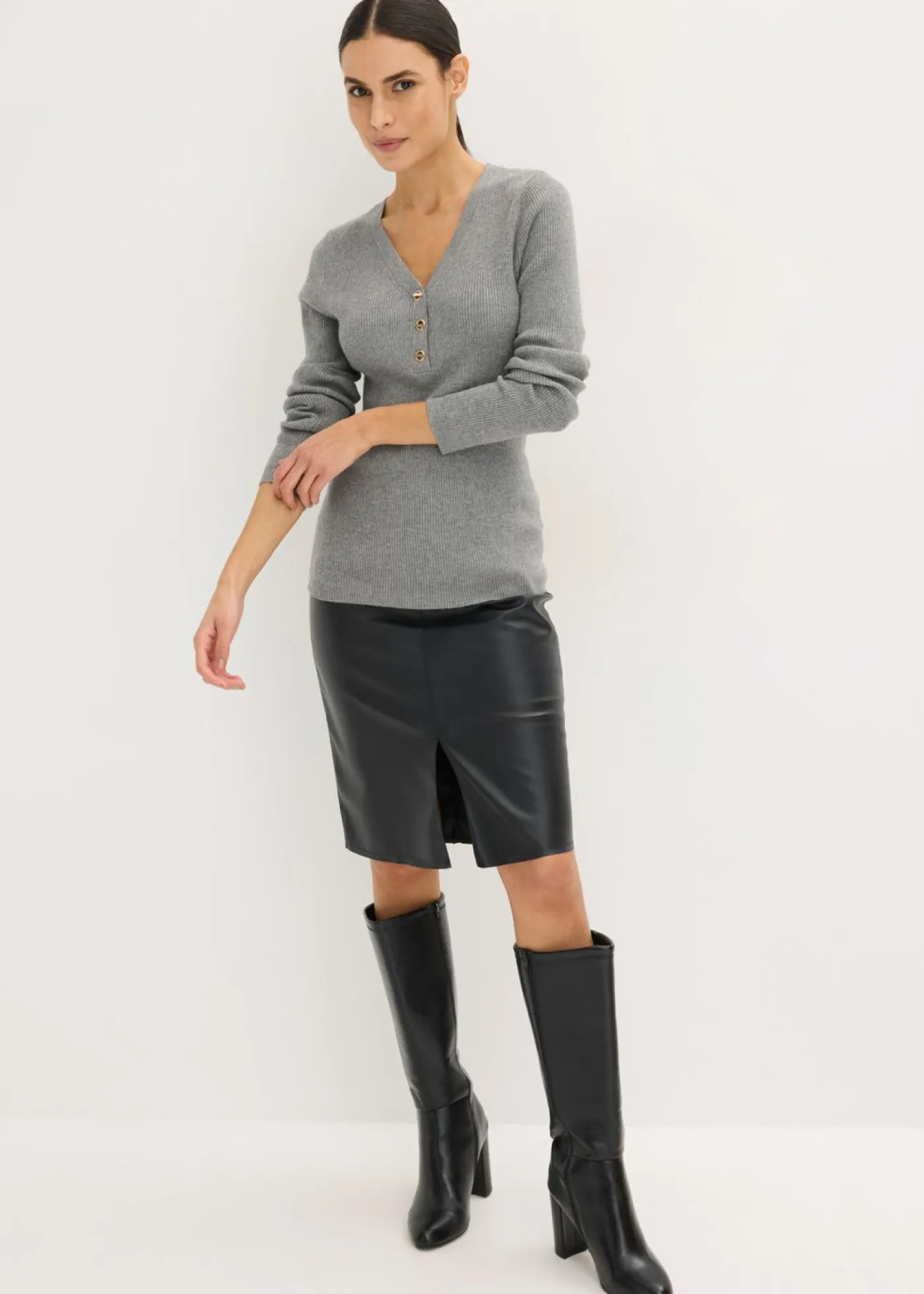 bonprix bonprix Jerséis|Ropa De Punto>Jersey de canalé con viscosa Gris jaspeado