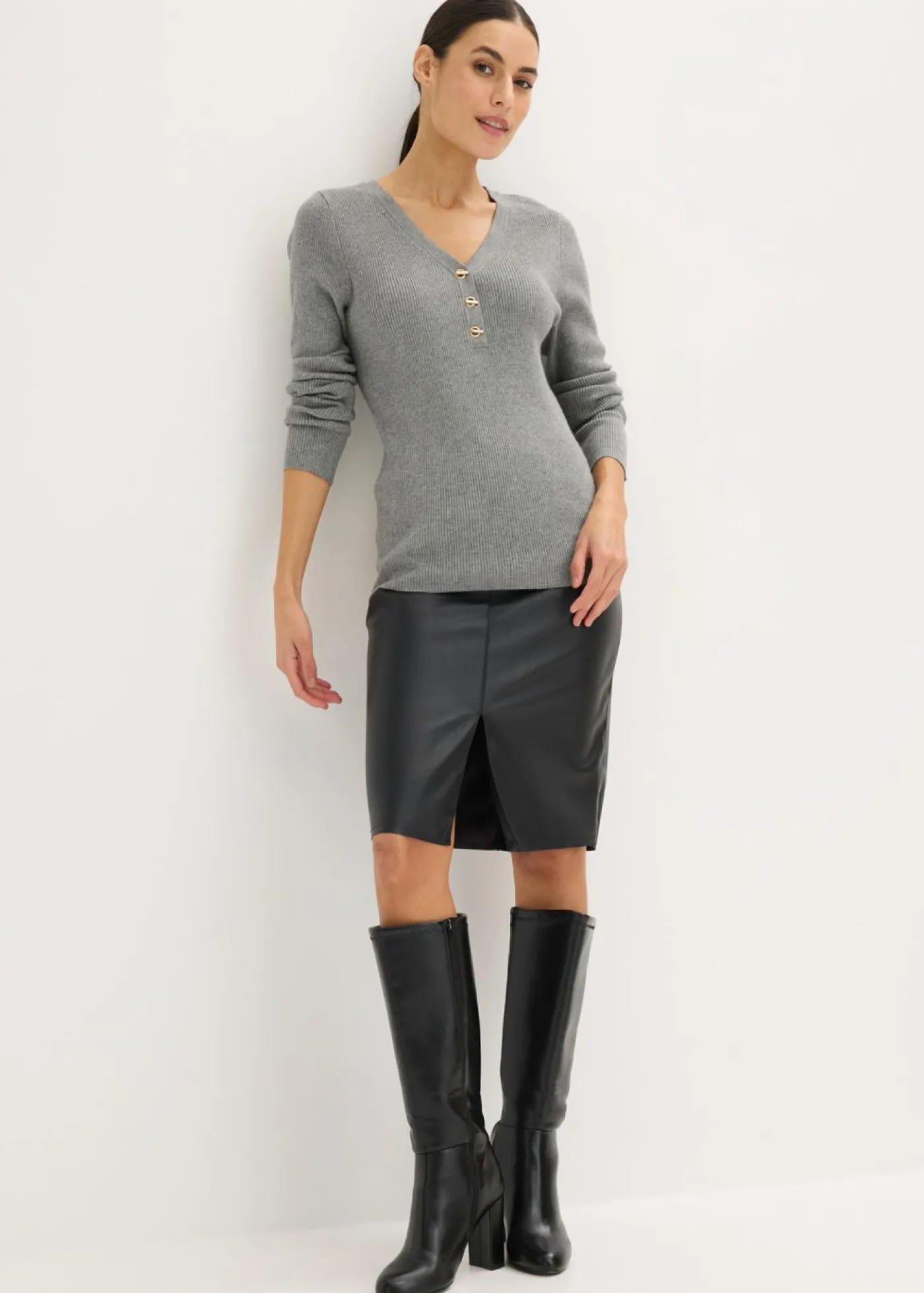 bonprix bonprix Jerséis|Ropa De Punto>Jersey de canalé con viscosa Gris jaspeado