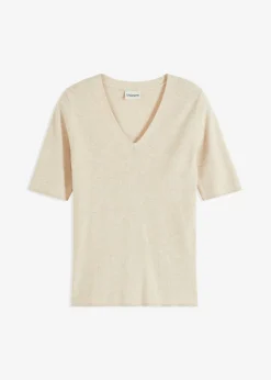 bonprix bonprix Jerséis|Ropa De Punto>Jersey de canalé de manga corta con viscosa Beige