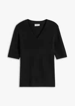 bonprix bonprix Jerséis|Ropa De Punto>Jersey de canalé de manga corta con viscosa Negro