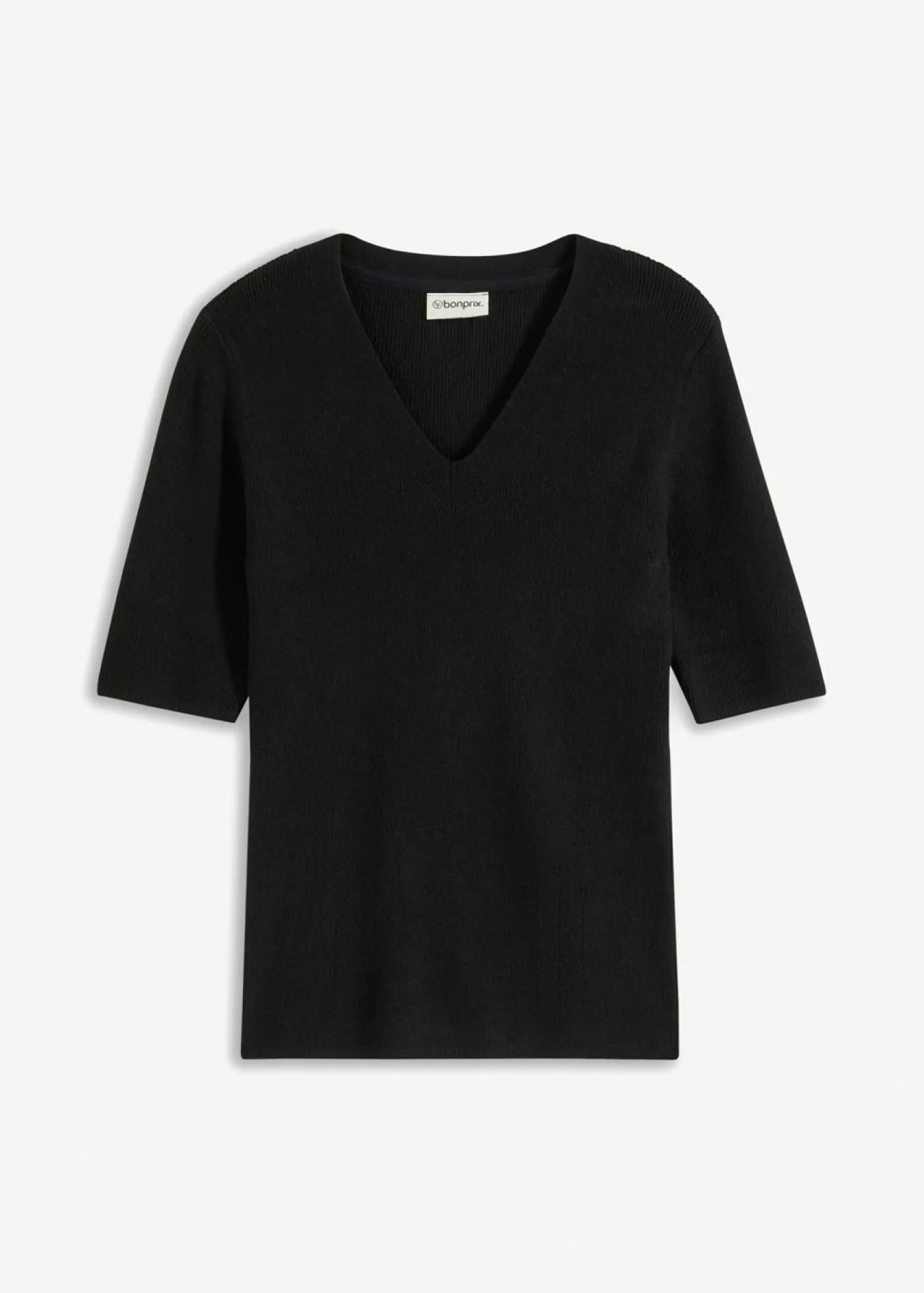 bonprix bonprix Jerséis|Ropa De Punto>Jersey de canalé de manga corta con viscosa Negro