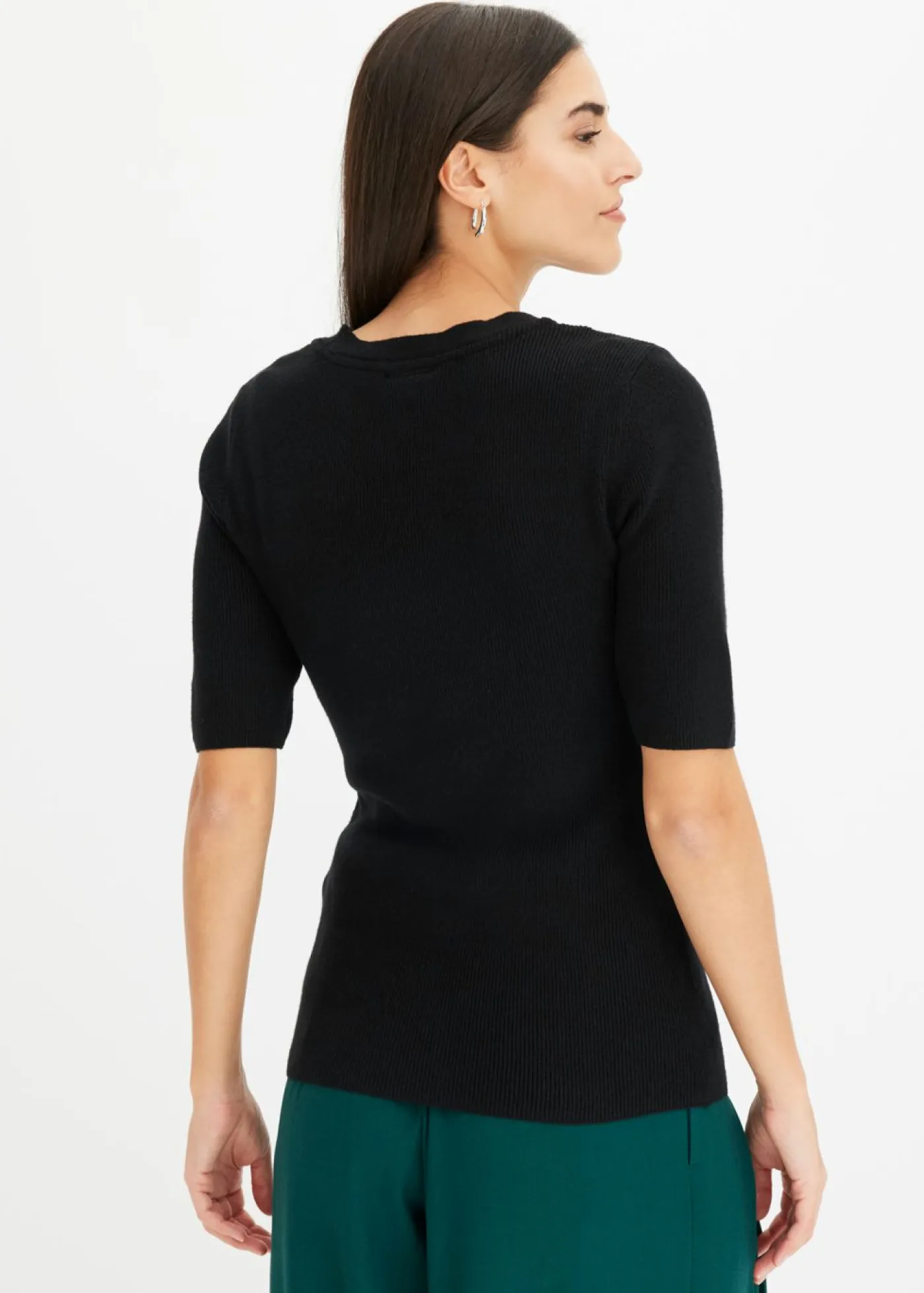 bonprix bonprix Jerséis|Ropa De Punto>Jersey de canalé de manga corta con viscosa Negro