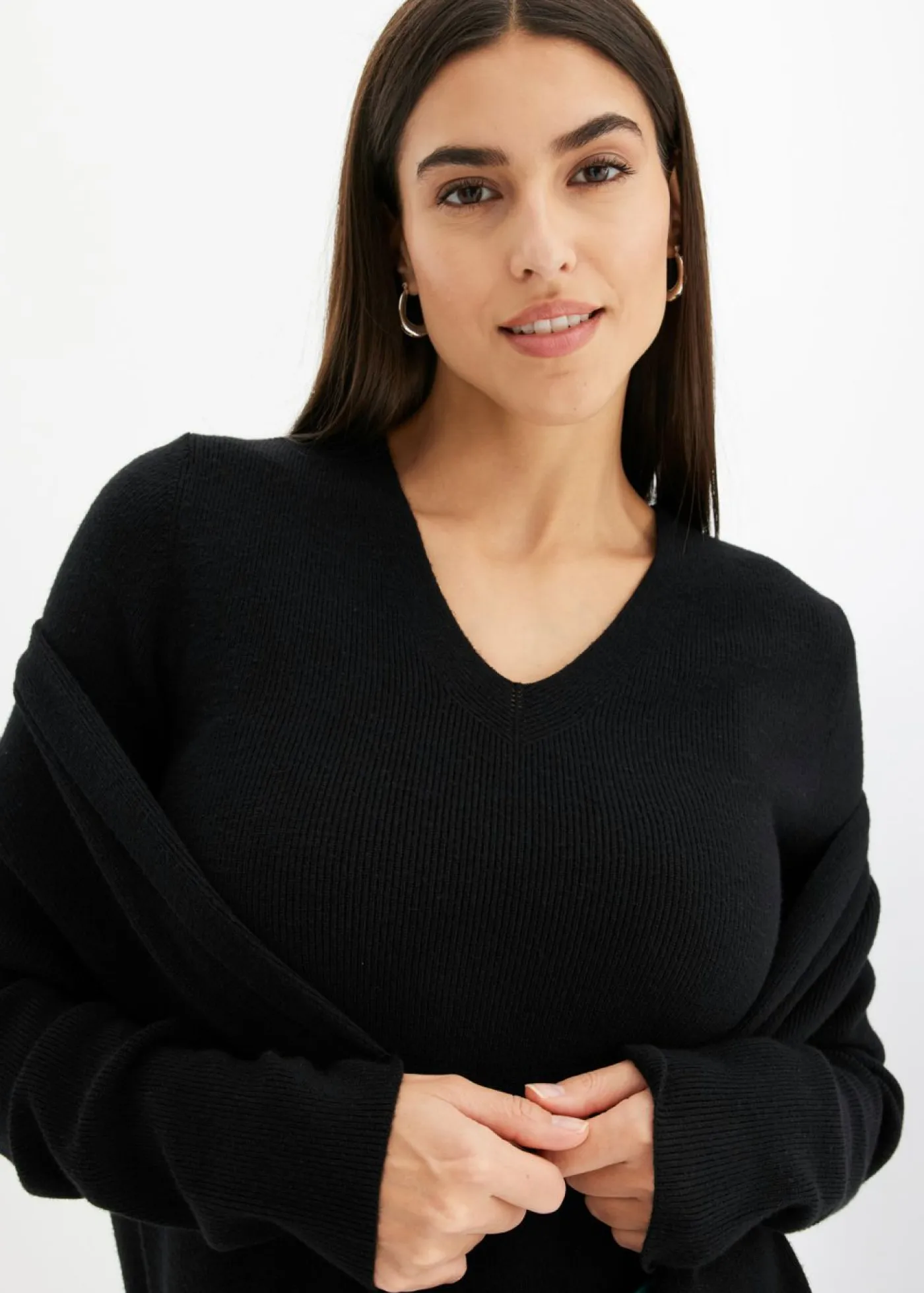 bonprix bonprix Jerséis|Ropa De Punto>Jersey de canalé de manga corta con viscosa Negro