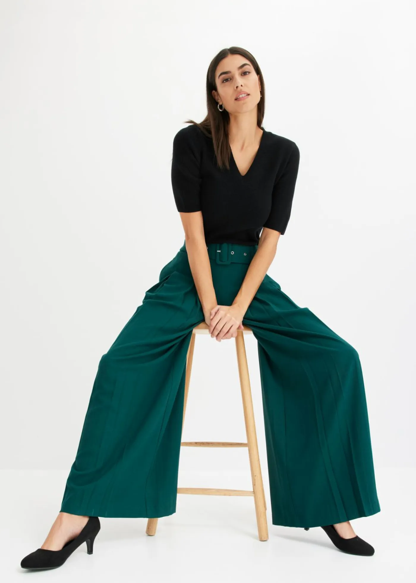 bonprix bonprix Jerséis|Ropa De Punto>Jersey de canalé de manga corta con viscosa Negro