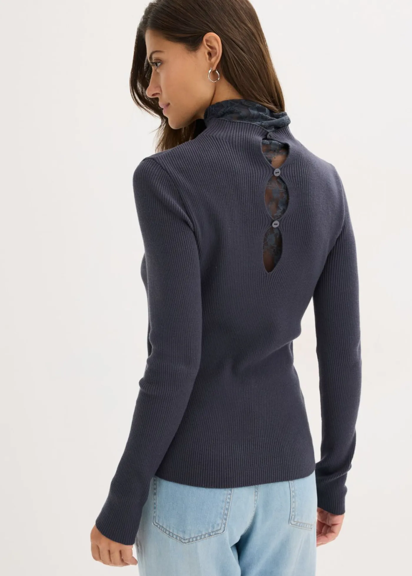 bonprix bonprix Jerséis|Ropa De Punto>Jersey de canalé de mezcla de viscosa fluida Azul oscuro