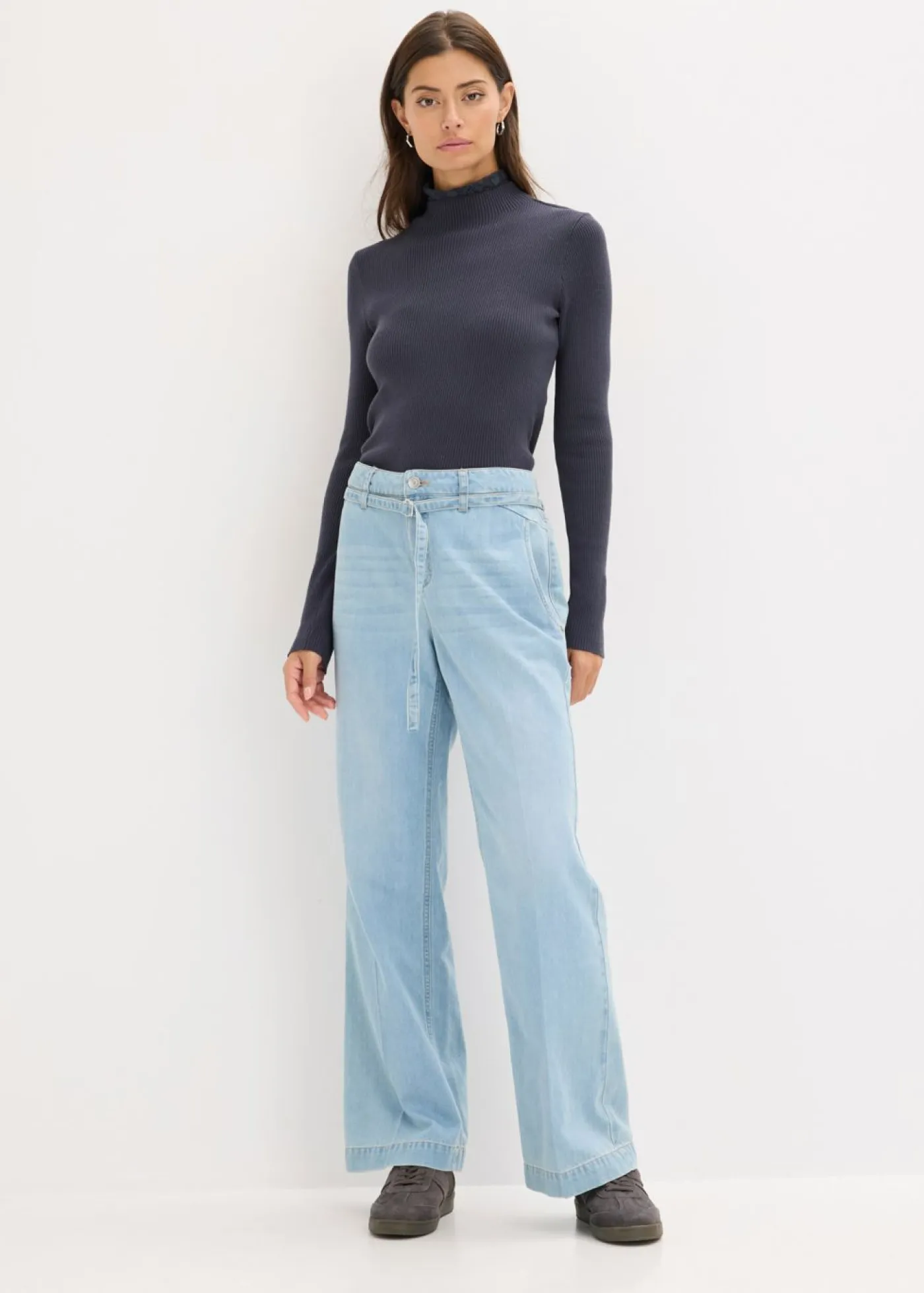 bonprix bonprix Jerséis|Ropa De Punto>Jersey de canalé de mezcla de viscosa fluida Azul oscuro