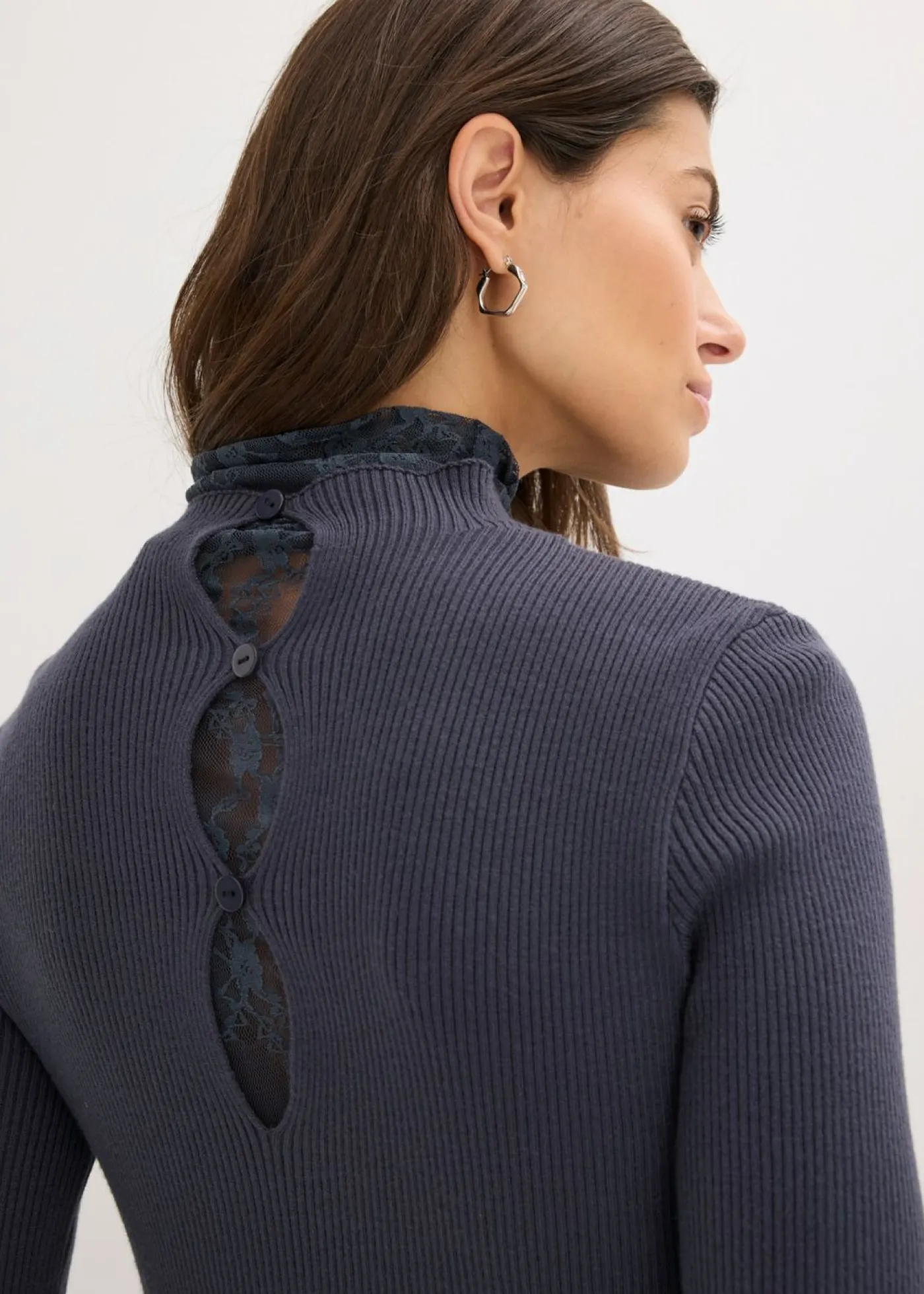 bonprix bonprix Jerséis|Ropa De Punto>Jersey de canalé de mezcla de viscosa fluida Azul oscuro