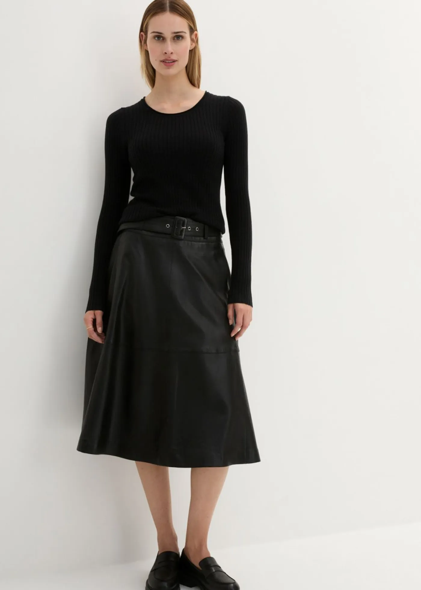 bonprix bonprix Premium|Jerséis>Jersey de canalé en lana merina Negro