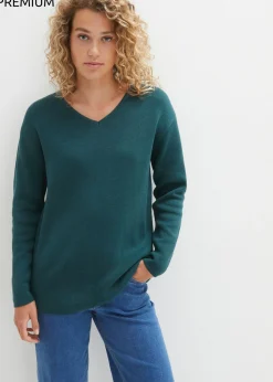bonprix bonprix Jerséis|Ropa De Punto>Jersey de canalé Milano con escote en V verde pimiento