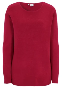 bonprix bonprix Jerséis|Ropa De Punto>Jersey de canalé Milano con cuello redondo Rosa/baya
