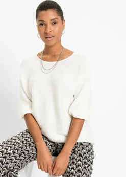 bonprix bonprix Jerséis|Ropa De Punto>Jersey de canalé oversize de mezcla de viscosa crema suave