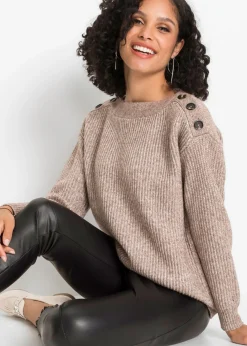 bonprix bonprix Jerséis|Ropa De Punto>Jersey de corte holgado con botones Marrón jaspeado