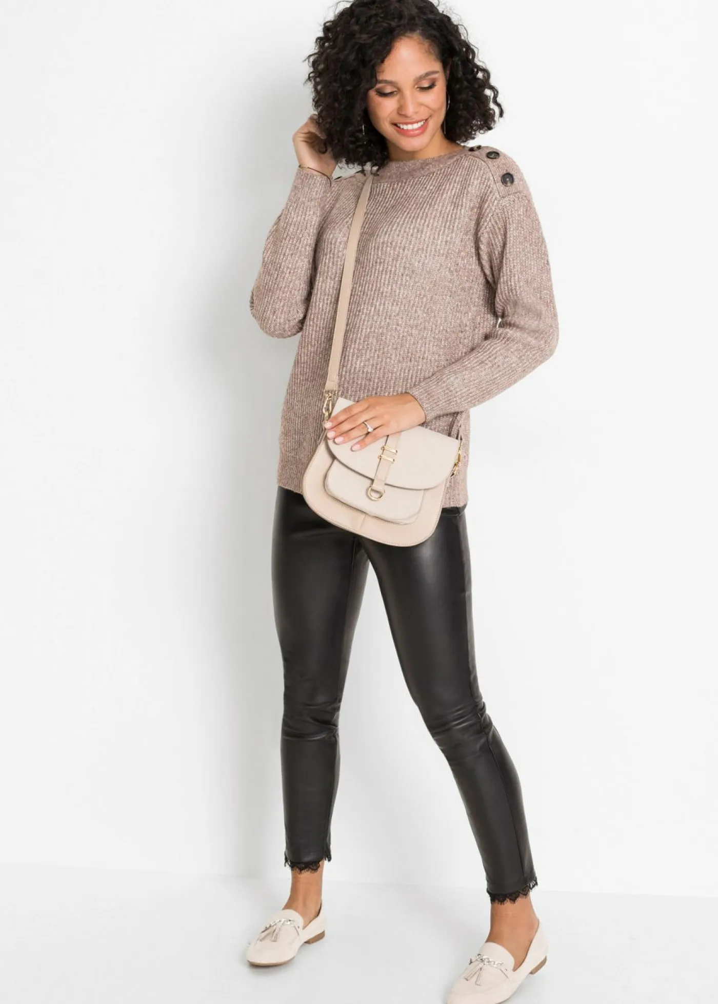 bonprix bonprix Jerséis|Ropa De Punto>Jersey de corte holgado con botones Marrón jaspeado