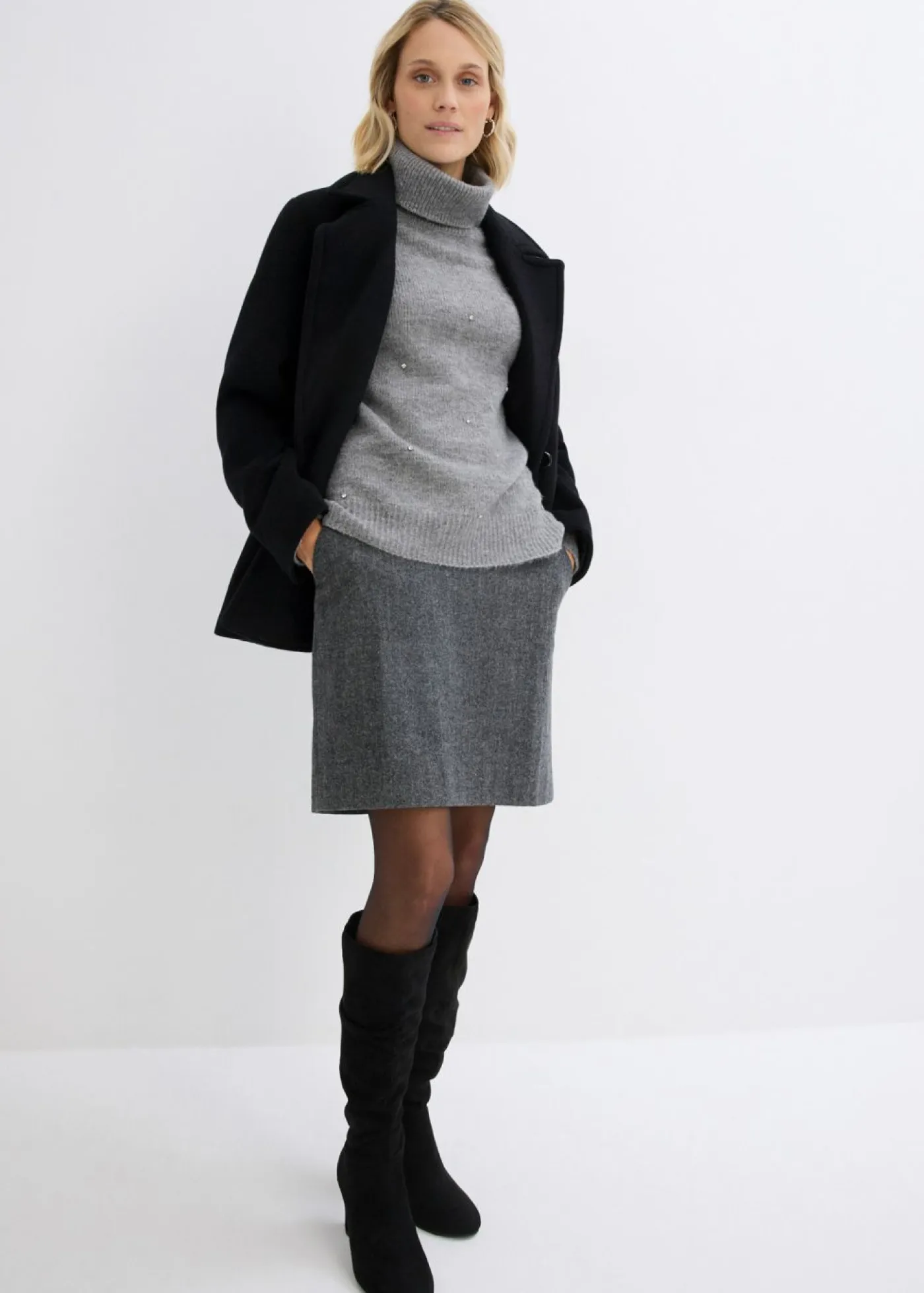 bonprix bonprix Jerséis|Ropa De Punto>Jersey de cuello alto Gris jaspeado