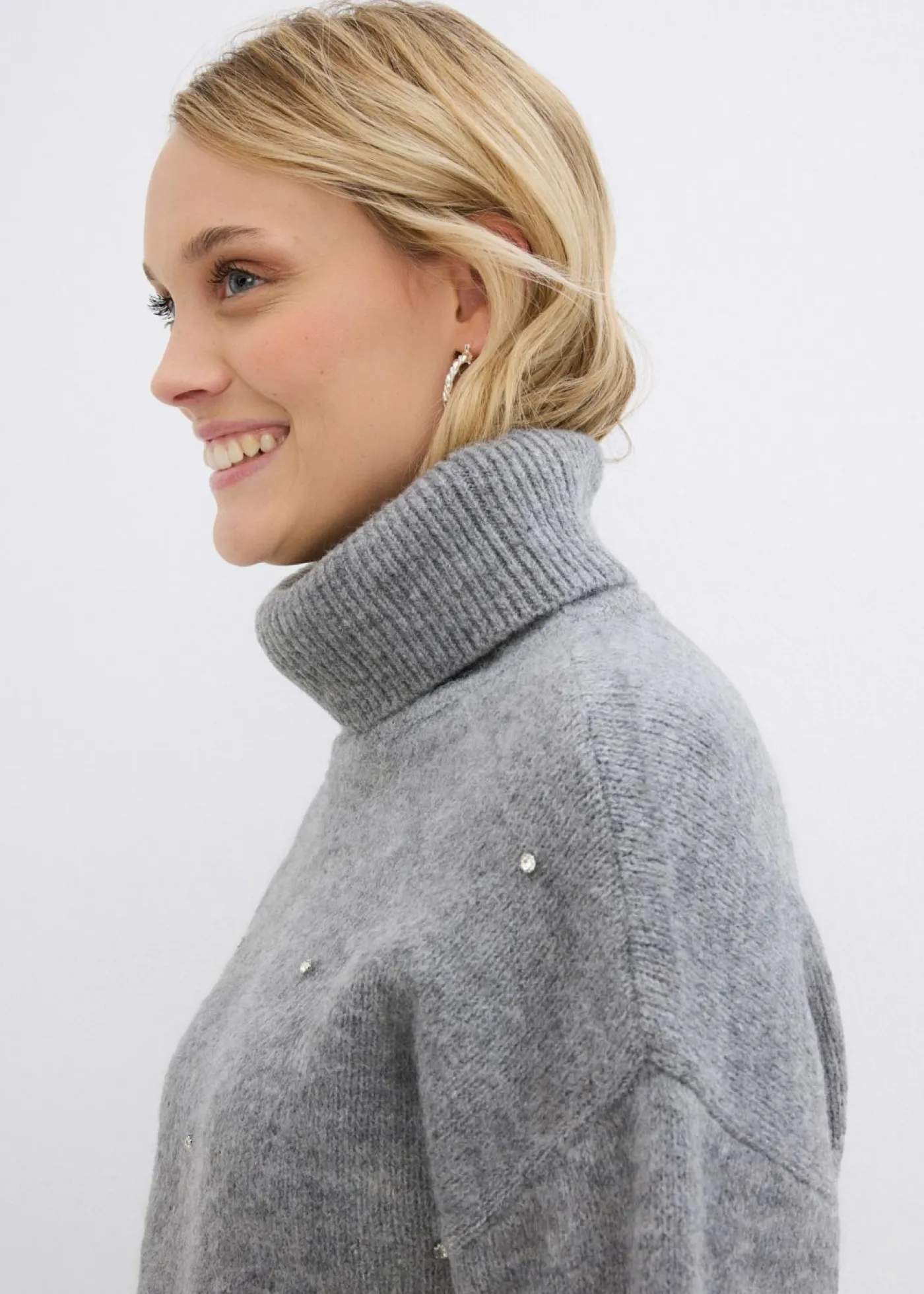 bonprix bonprix Jerséis|Ropa De Punto>Jersey de cuello alto Gris jaspeado