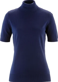 bonprix bonprix Básicos|Jerséis>Jersey de cuello alto y manga corta Azul marino