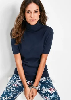 bonprix bonprix Básicos|Jerséis>Jersey de cuello alto y manga corta Azul marino