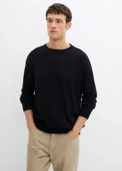 bonprix bonprix Jerséis Y Cárdigans>Jersey de cuello redondo de suave mezcla de algodón, loose fit Negro