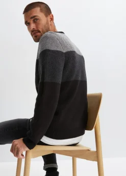 Hombre bonprix bonprix Jersey de cuello redondo con diseño de bloques de color