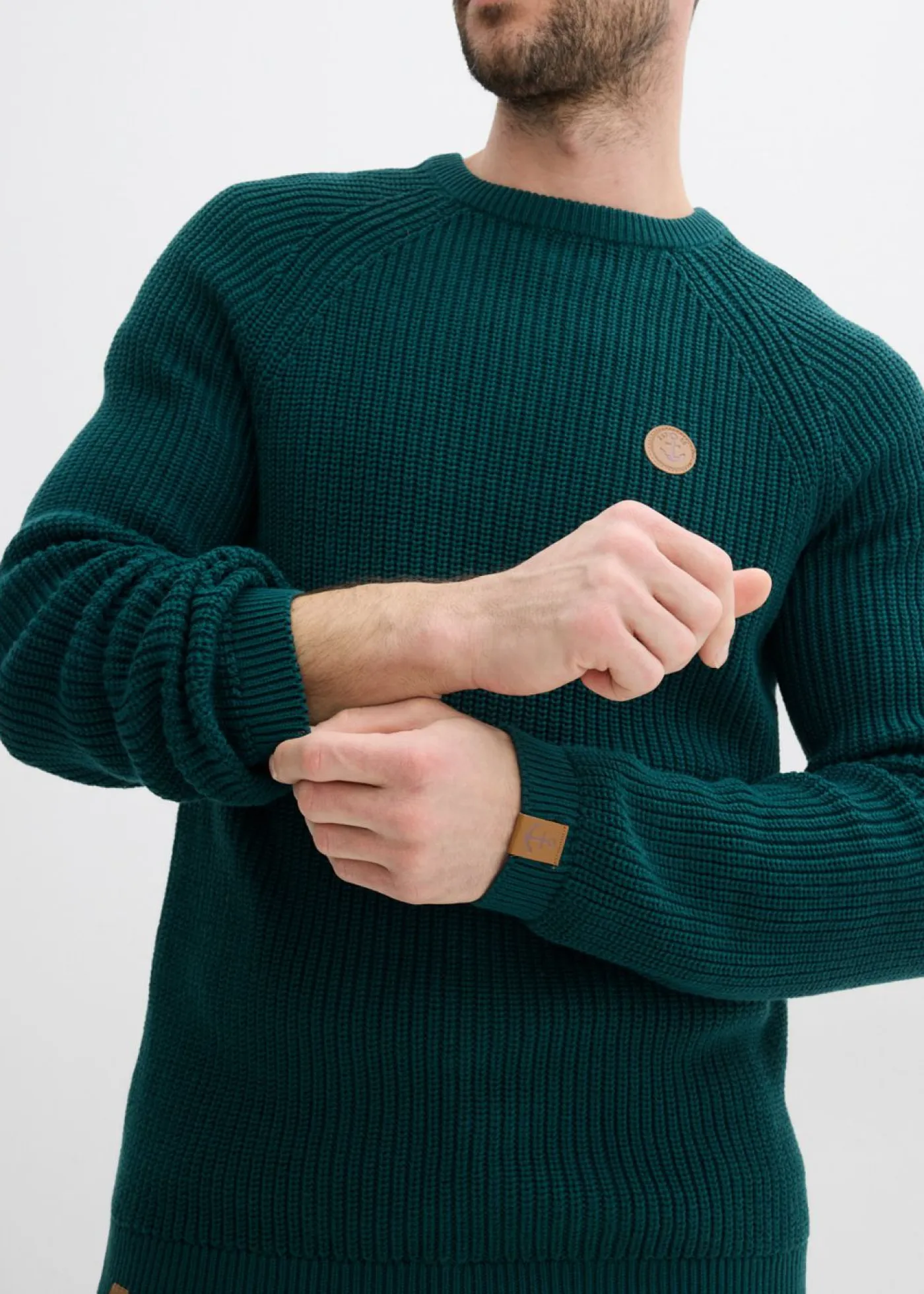 bonprix bonprix Básicos En Rebajas|Jerséis Y Cárdigans>Jersey de cuello redondo en suave mezcla de algodón Verde