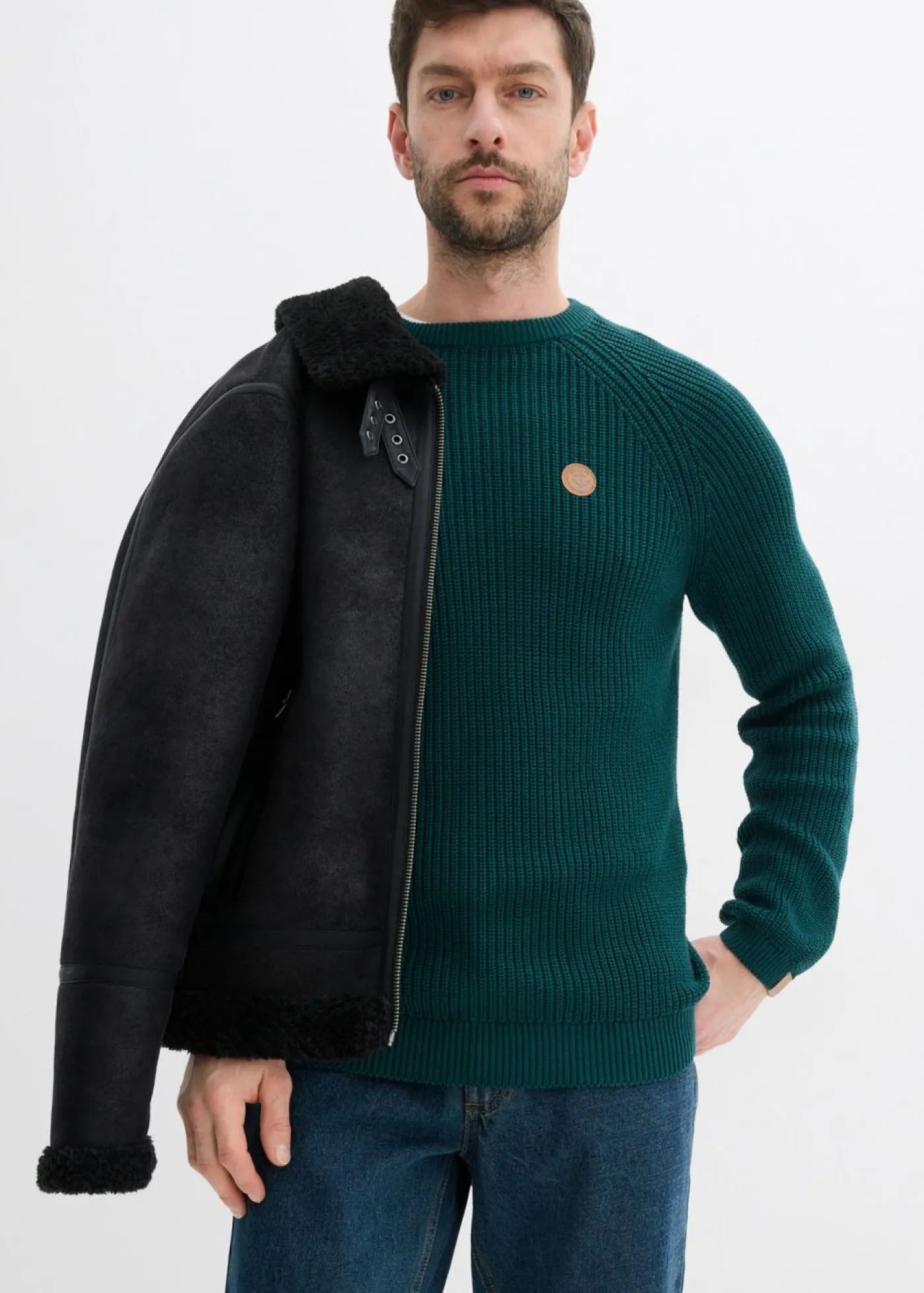 bonprix bonprix Básicos En Rebajas|Jerséis Y Cárdigans>Jersey de cuello redondo en suave mezcla de algodón Verde