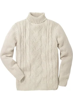 Hombre bonprix bonprix Jersey de cuello vuelto con patrón trenzado