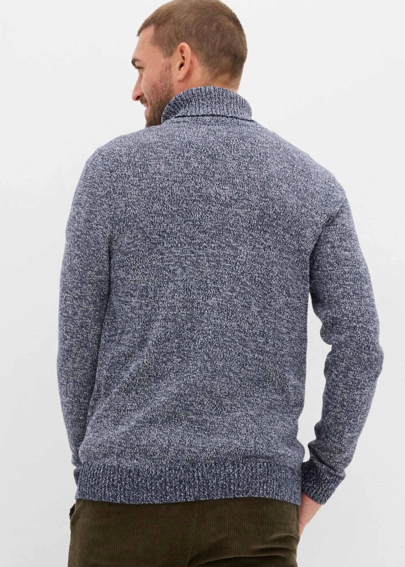 bonprix bonprix Básicos En Rebajas|Jerséis Y Cárdigans>Jersey de cuello vuelto con algodón Azul marino/blanco jaspeado