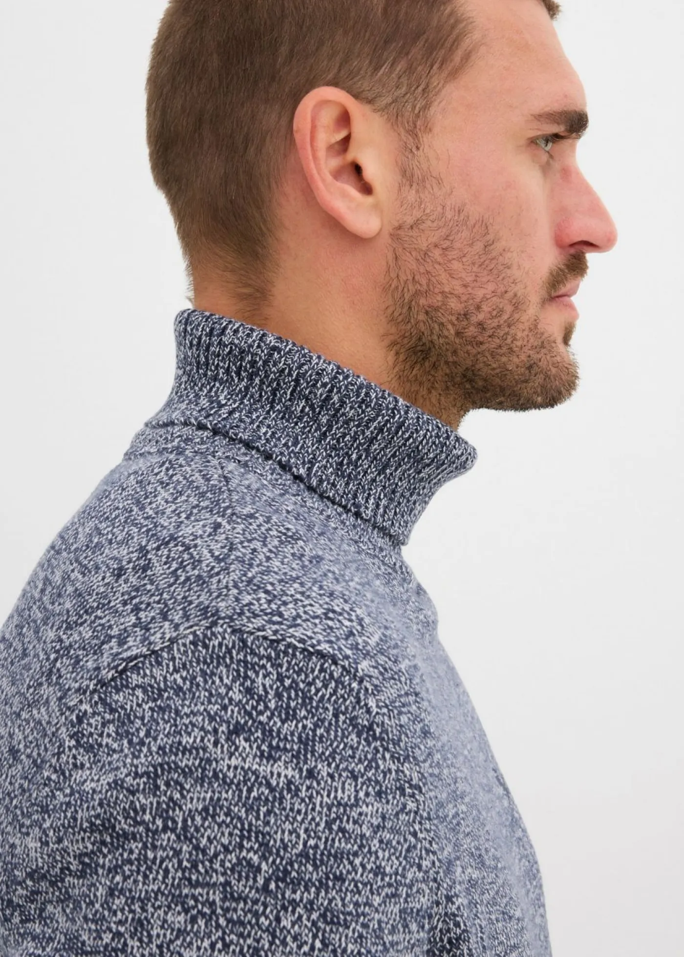 bonprix bonprix Básicos En Rebajas|Jerséis Y Cárdigans>Jersey de cuello vuelto con algodón Azul marino/blanco jaspeado